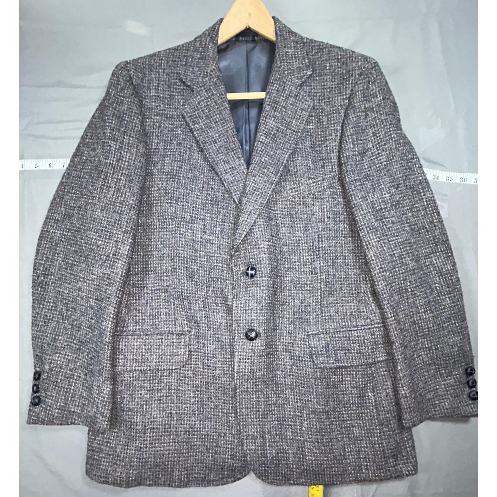 Vintage Harris Tweed Blazer Mens 44R Gray‎ Check Wool Tweed Sport Coat USA